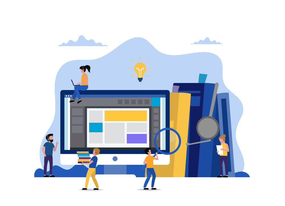 Ludzie pracują dookoła ogromnego wyświetlacza.